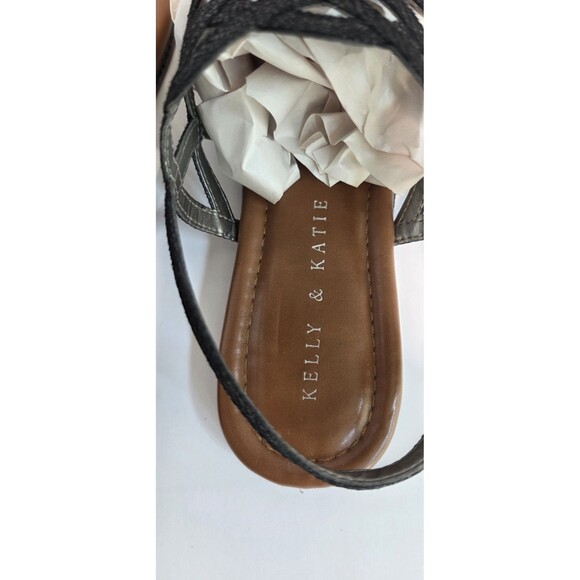 Kelly & Katie Women's Size 8 Black Metallic Strappy Slingback Flat Thong Sandals - Picture 2 of 9